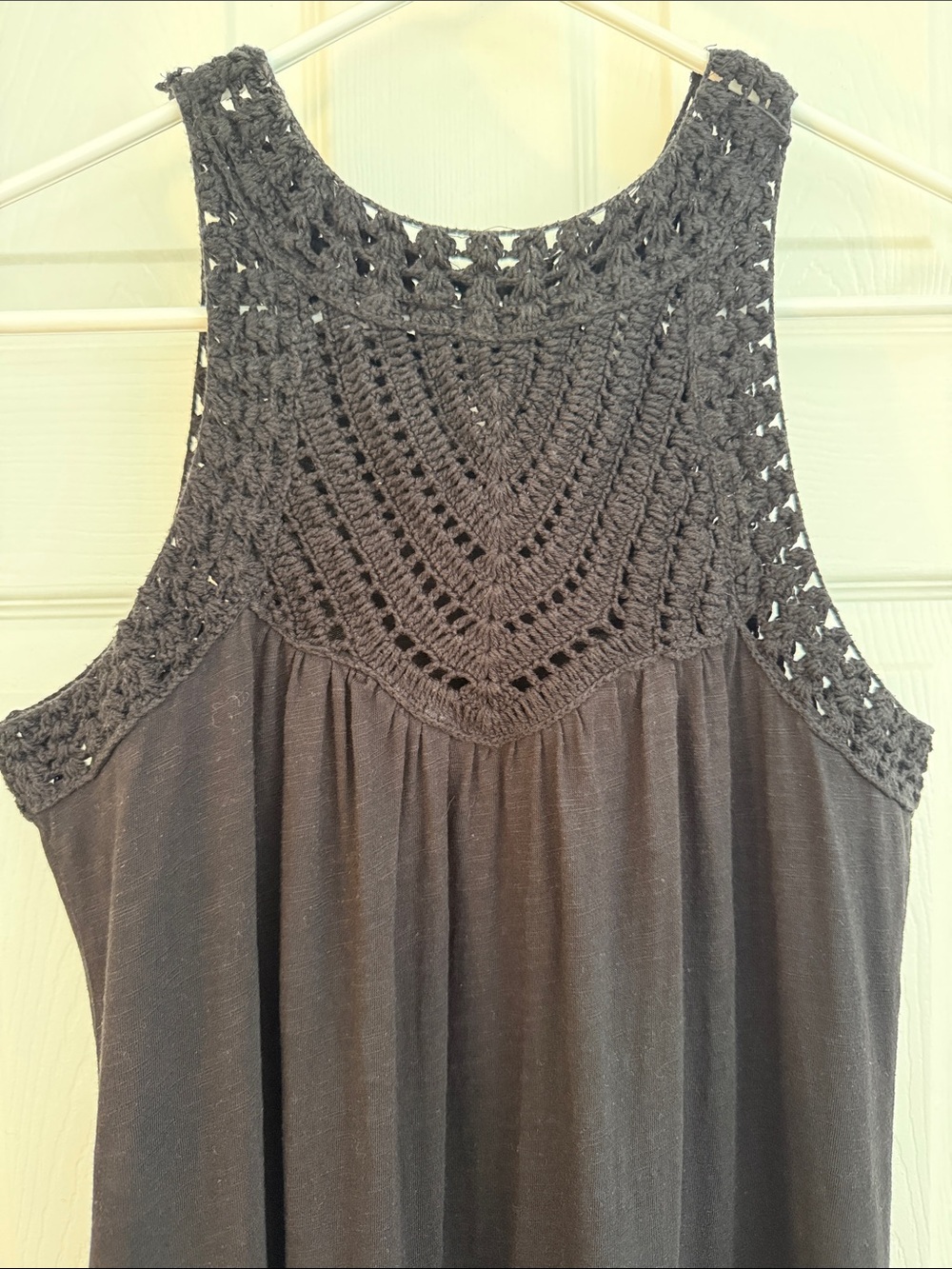FatFace UK Sleeveless Black Crochet Yoke Maxi Dress Sz 2